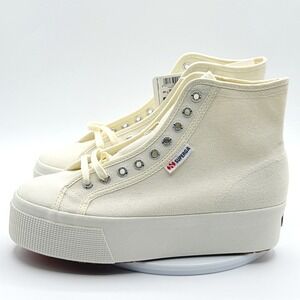 Superga‎ 2708 Hi Top Size 6 Beige Canvas Platform Sneakers Womens NEW